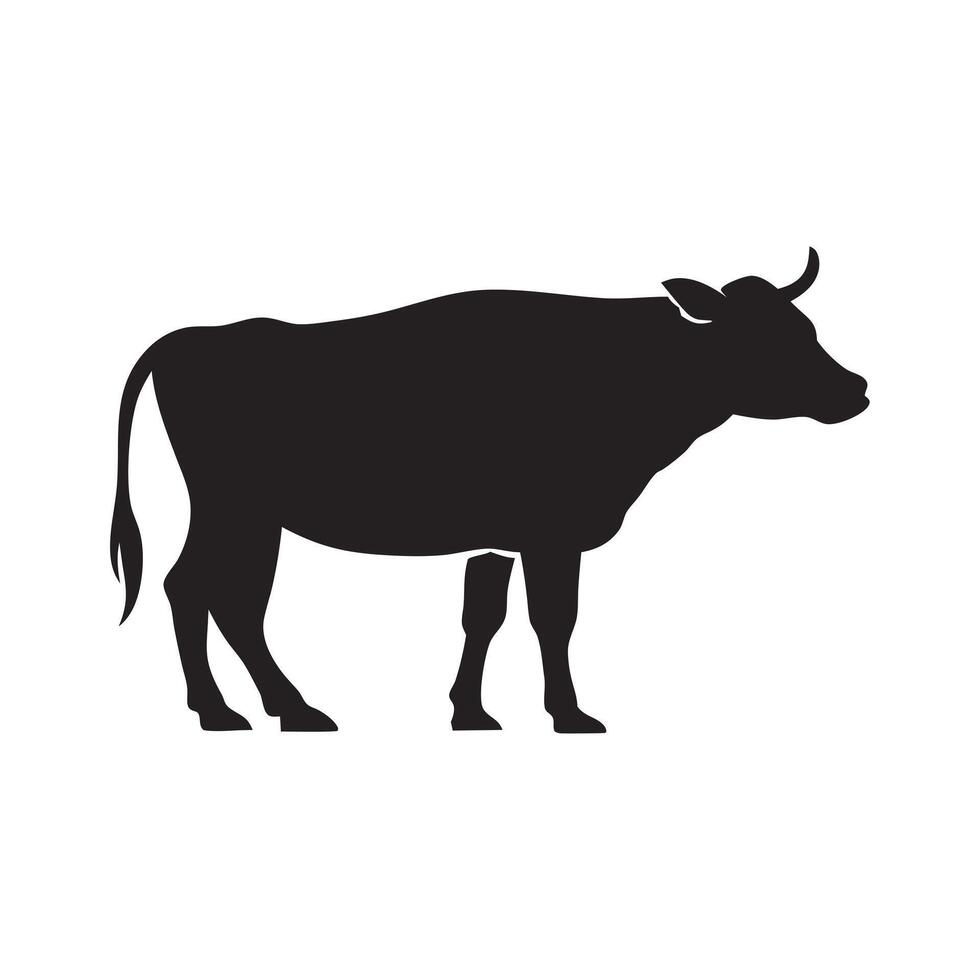 A bold, simple silhouette of a cow, perfect for logo design, branding, or agricultural imagery. vector