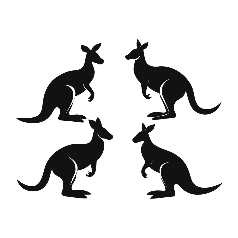 Four Kangaroo Silhouettes Set Against a White Background vector