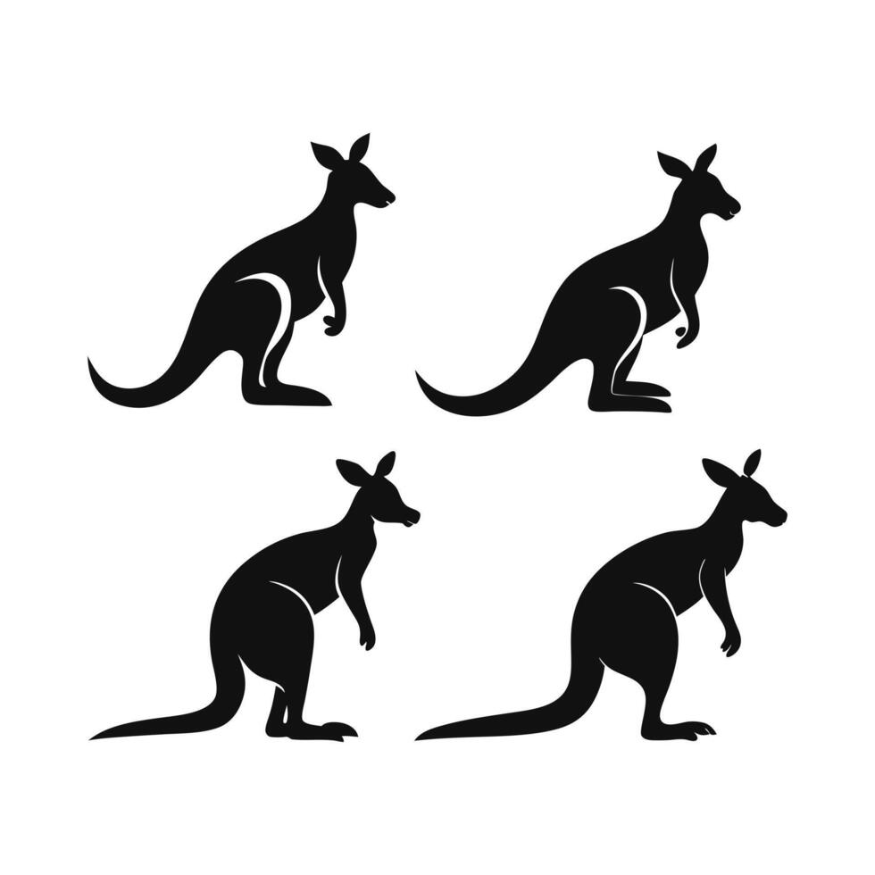 Four black silhouette images of kangaroos against a white background. vector