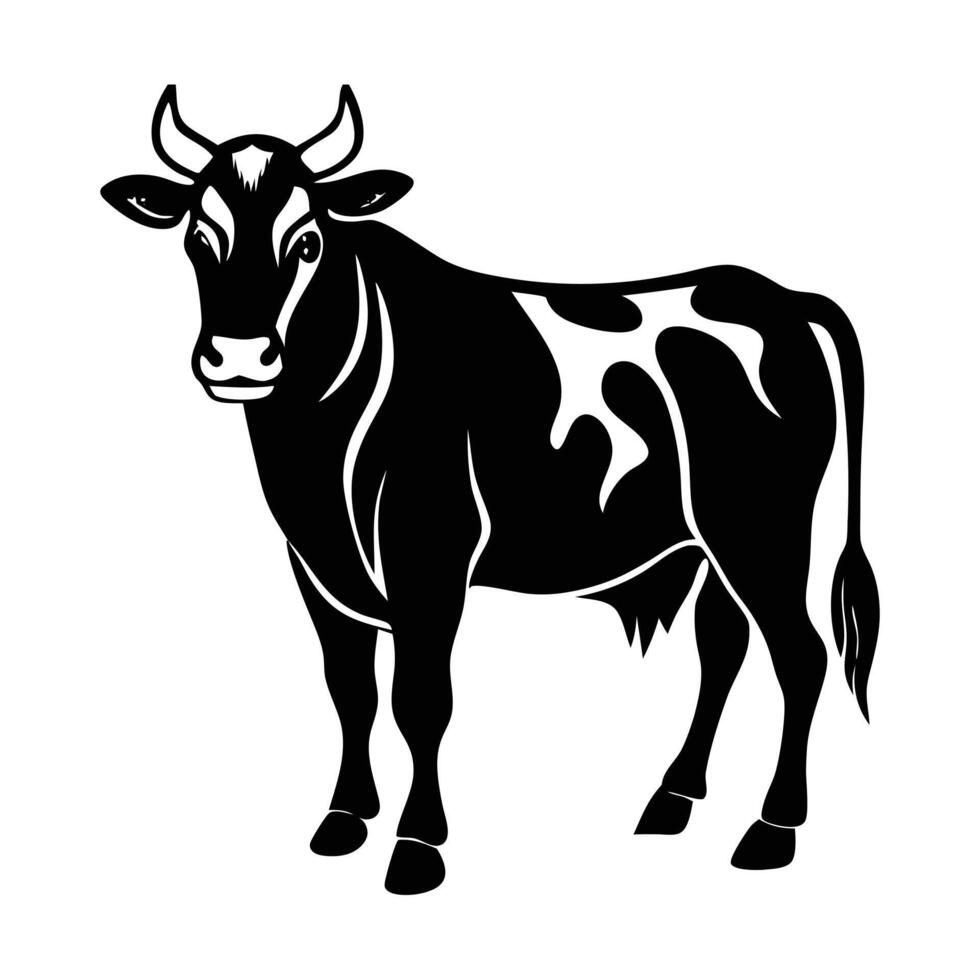 A simple, clean silhouette of a dairy cow in a side profile view. vector