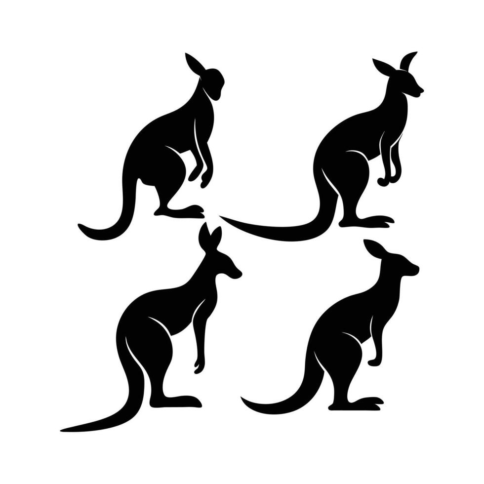 Four Silhouettes of Kangaroos in Different Stances vector