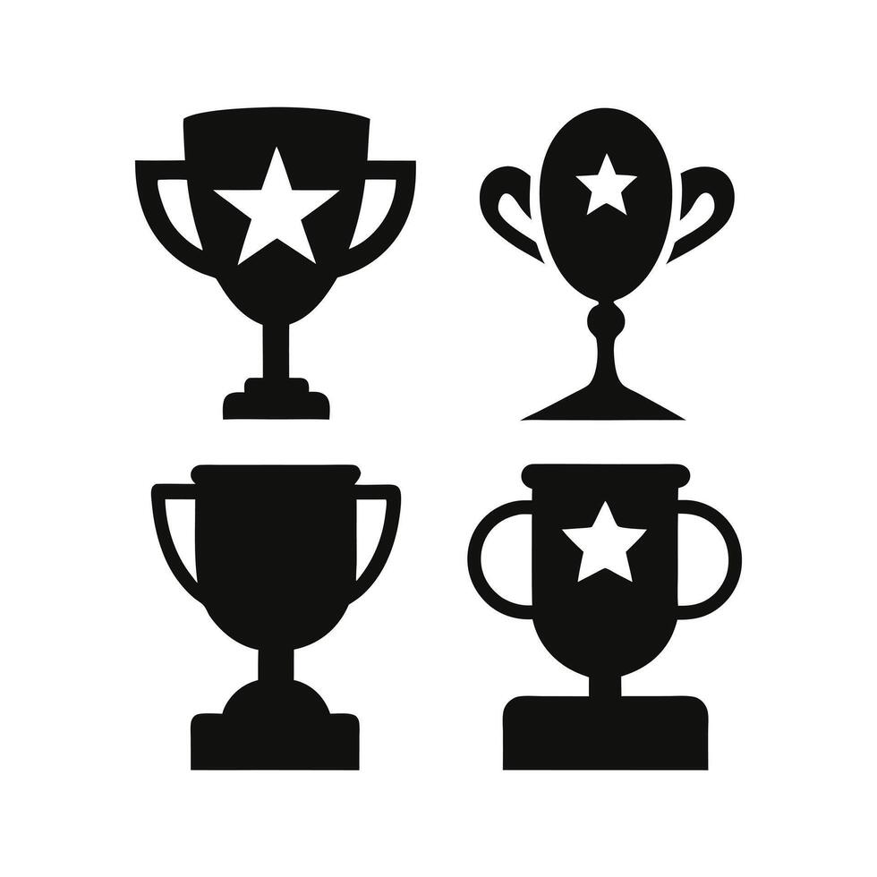 Illustration Set of Black and White Trophies with Stars vector