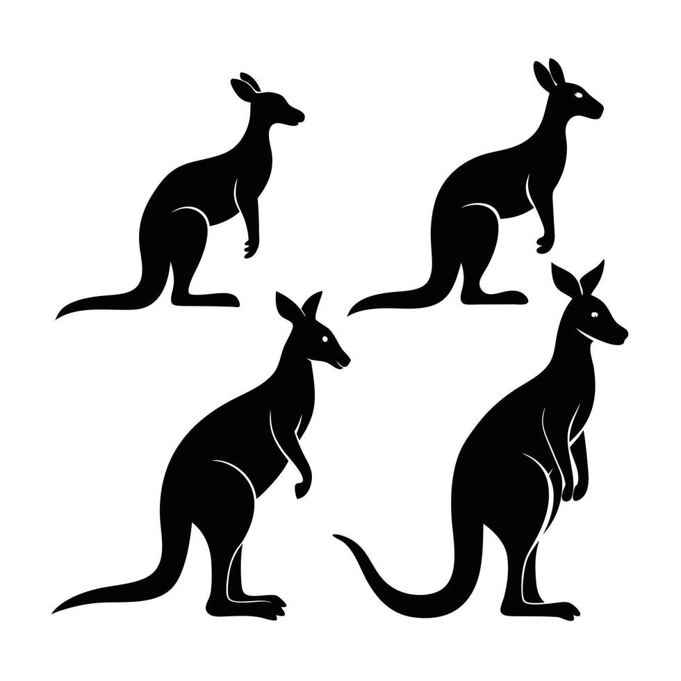 Silhouette Collection of Kangaroos in Different Poses vector