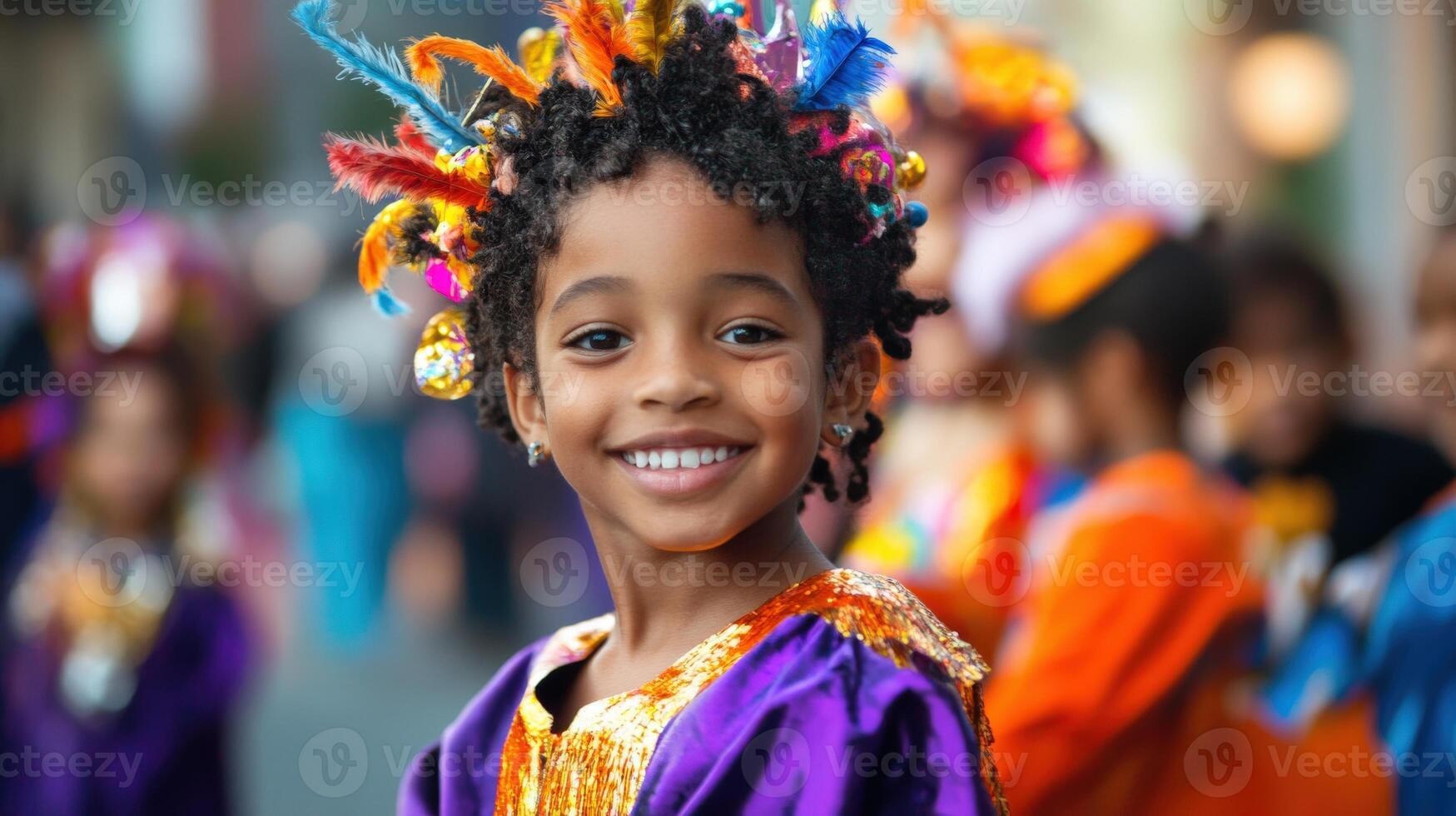 Happy Girl Wearing Colorful Carnival Costume photo