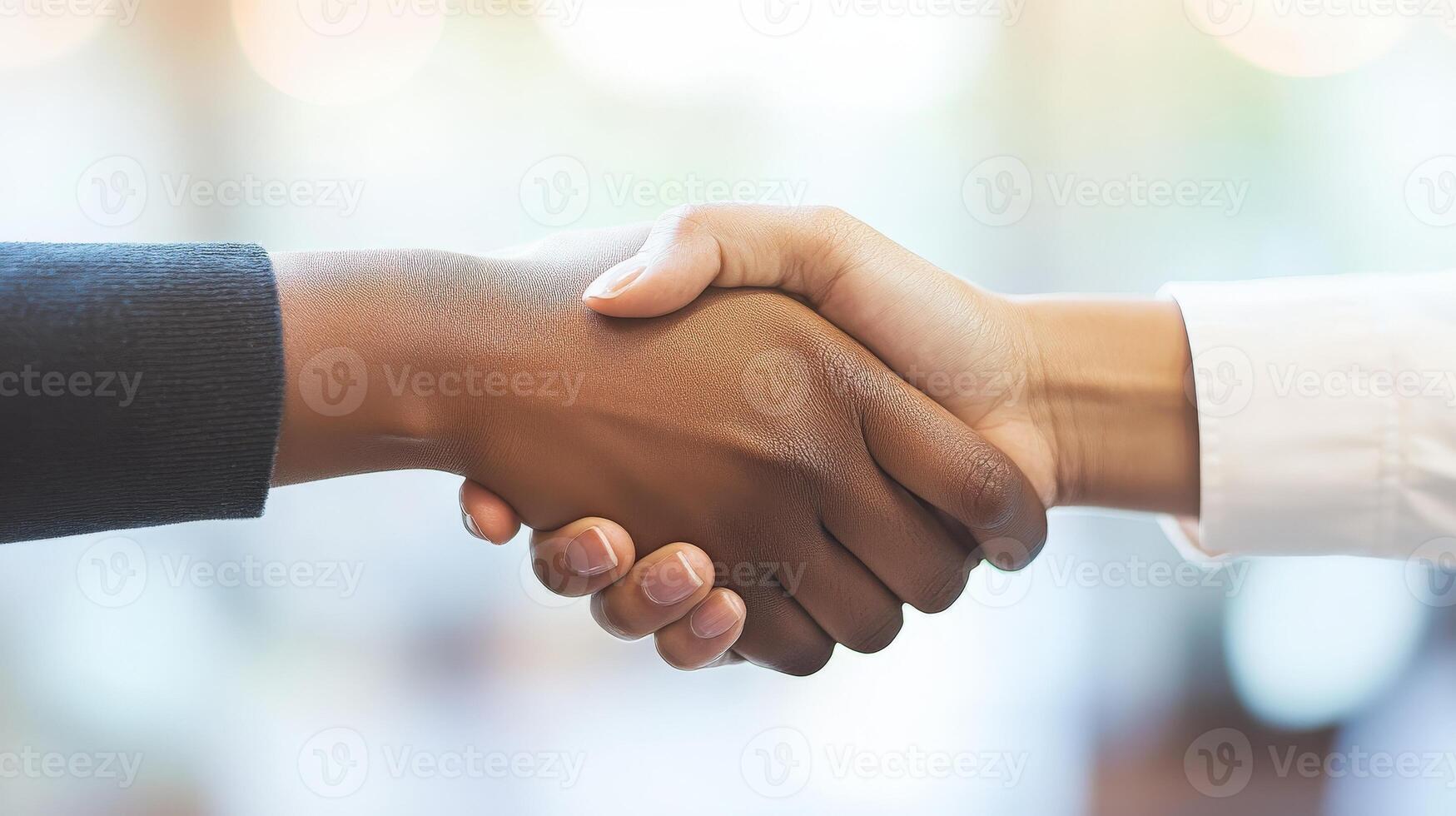 Two people shaking hands showing unity and agreement photo