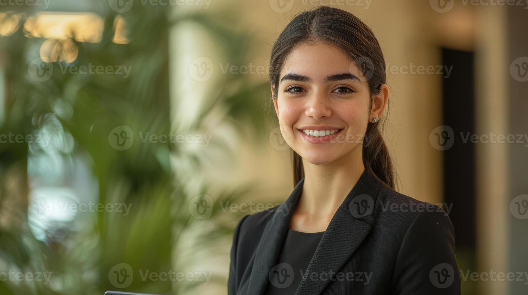 Young Woman Smiling Confidently In Business Attire photo