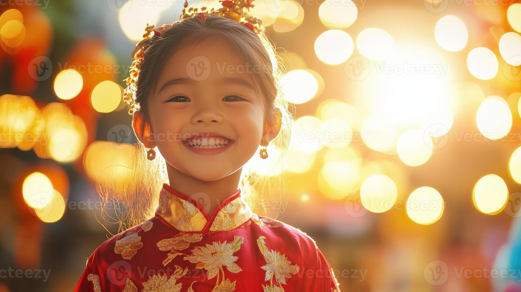 Happy Little Girl In Festive Red Dress photo