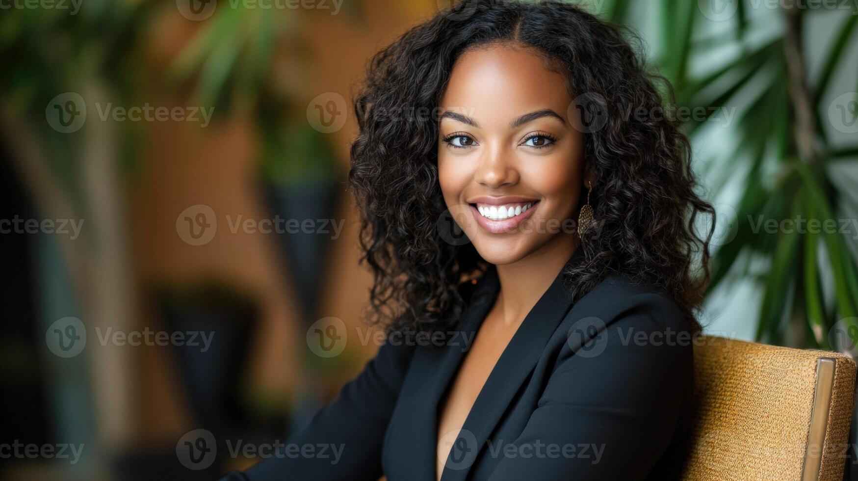 A Confident Young Woman Smiles in a Professional Portrait photo