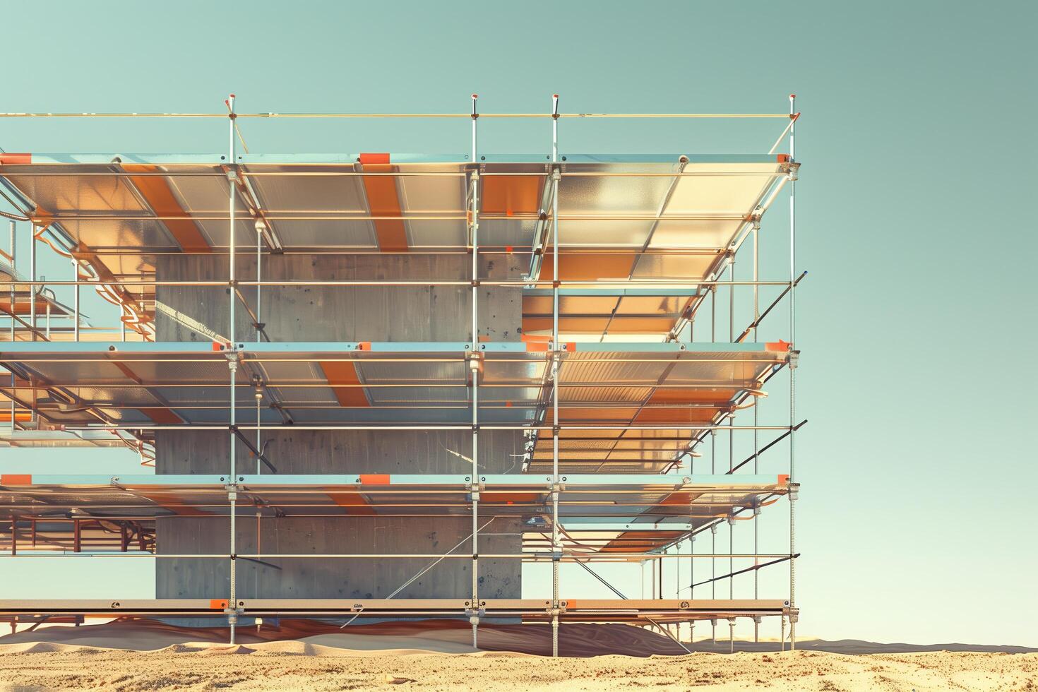 Scaffolding in the desert with a blue sky photo