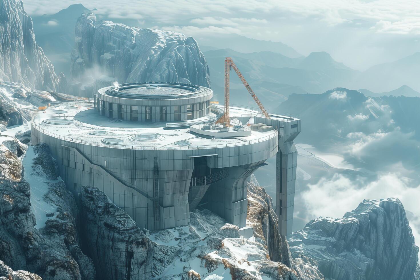 A futuristic building on top of a mountain photo