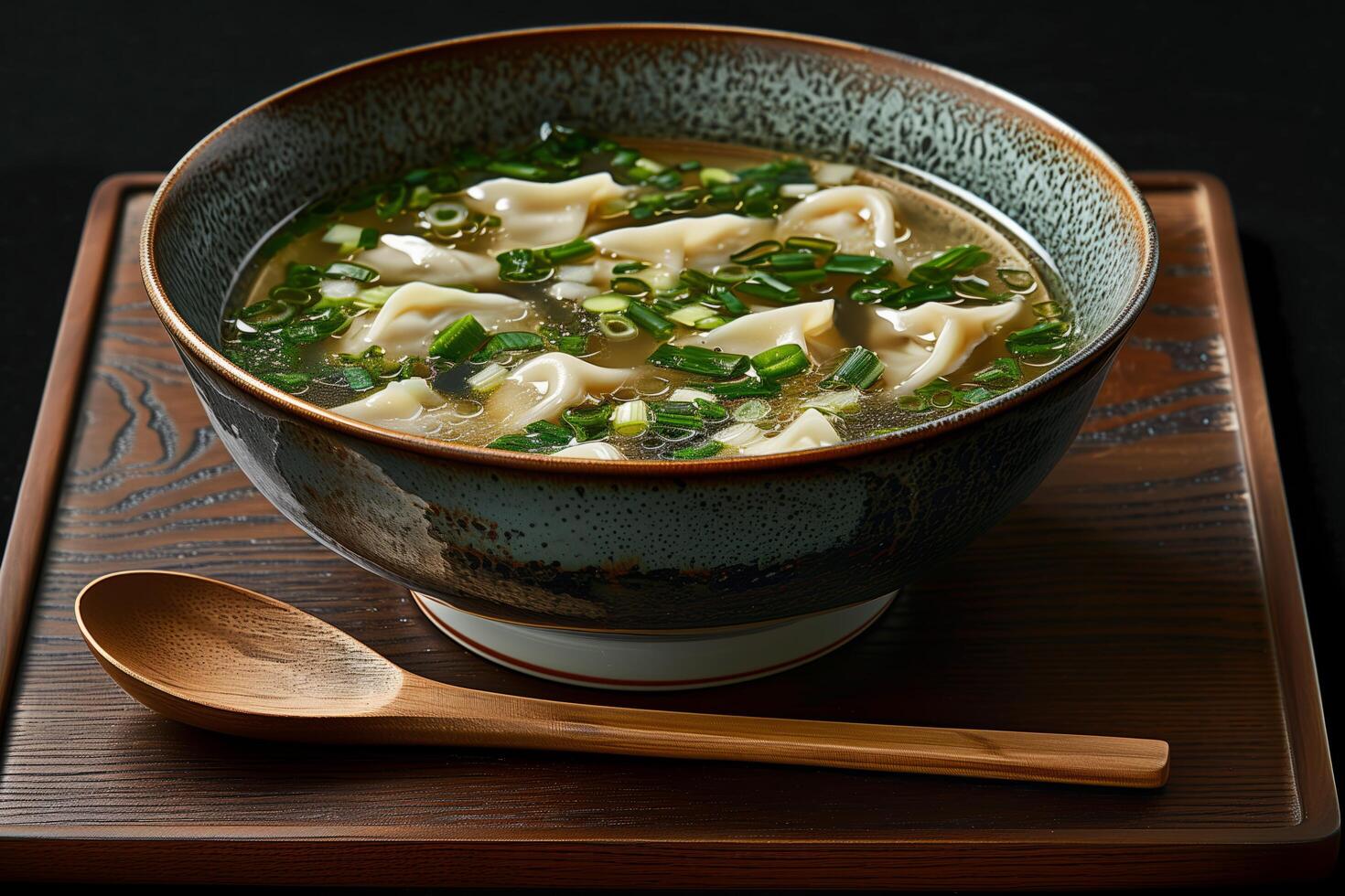 A bowl of soup on a table photo
