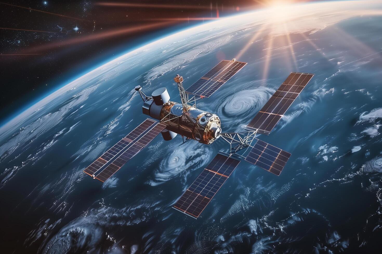 Space station in orbit over earth elements of this image furnished by nasa photo