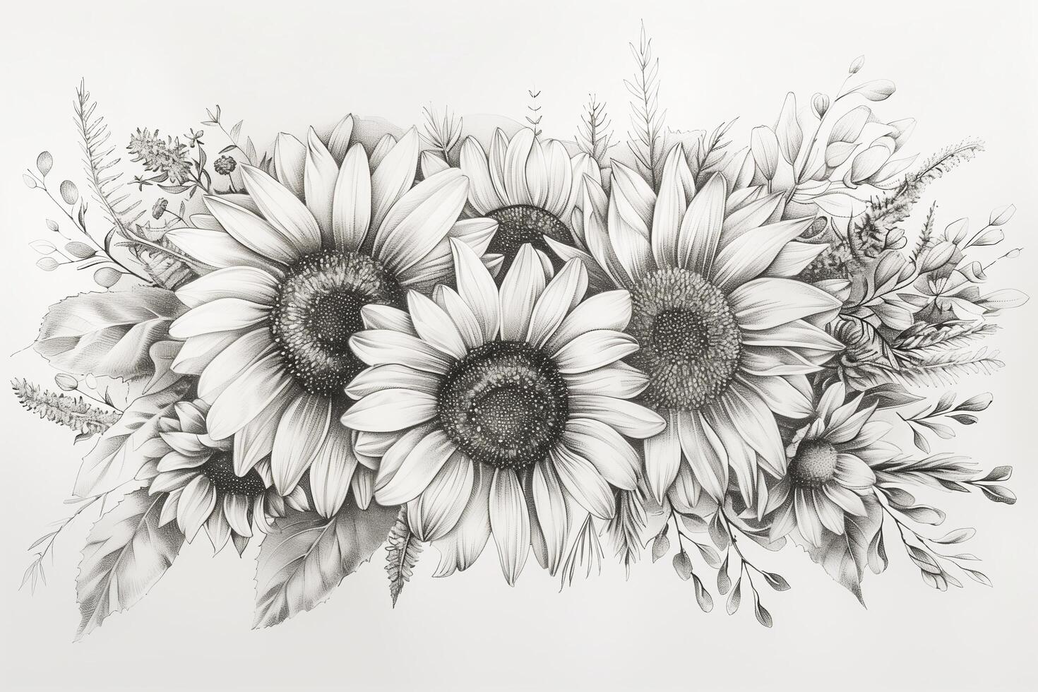A drawing of sunflowers on a white background photo