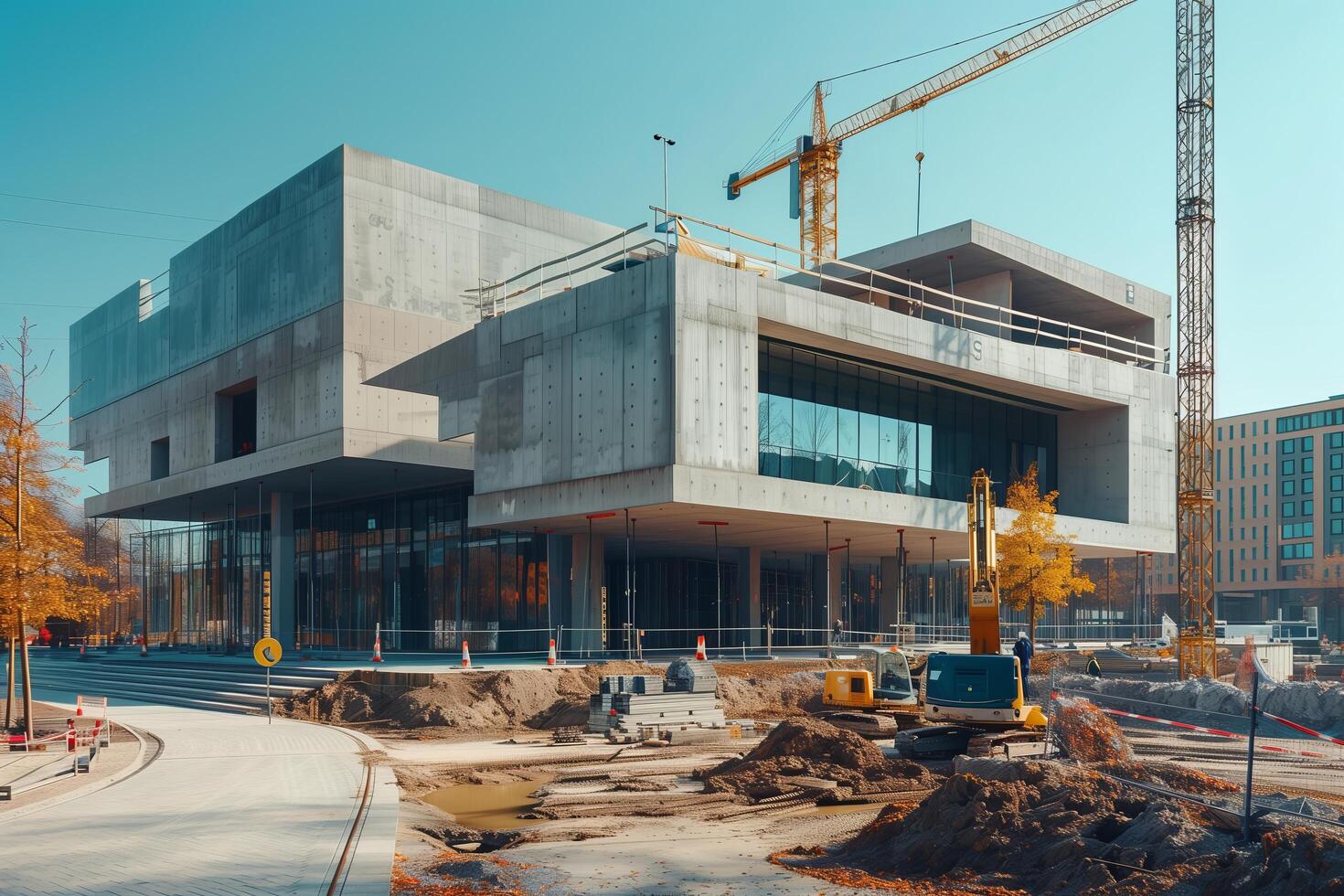 Construction of a modern building in the city photo