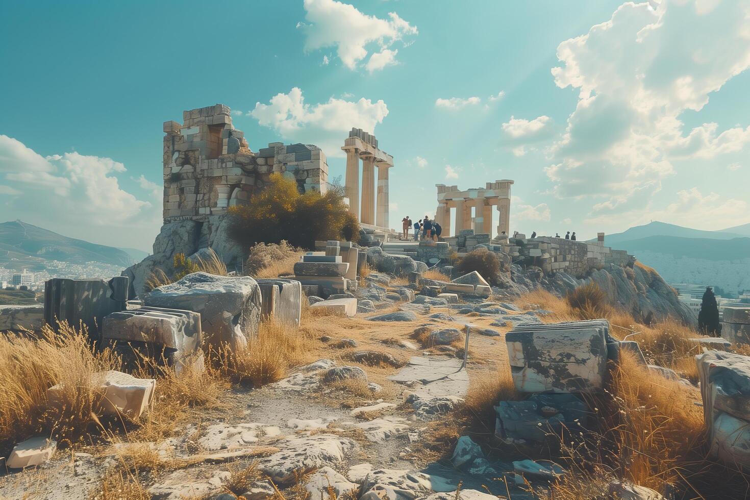The ruins of the temple of acropolis in athens, greece photo