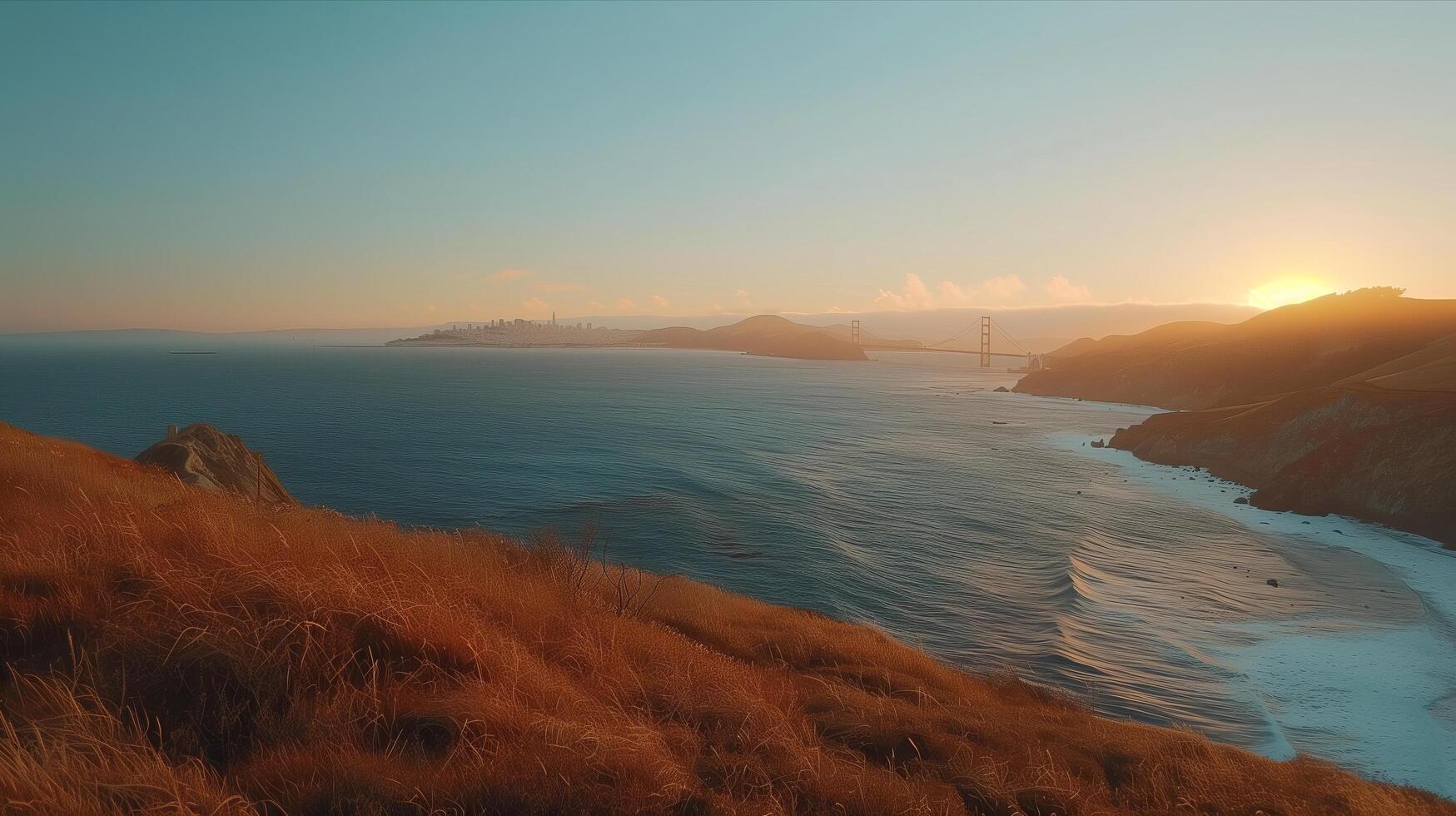 Sunset over the golden gate bridge photo