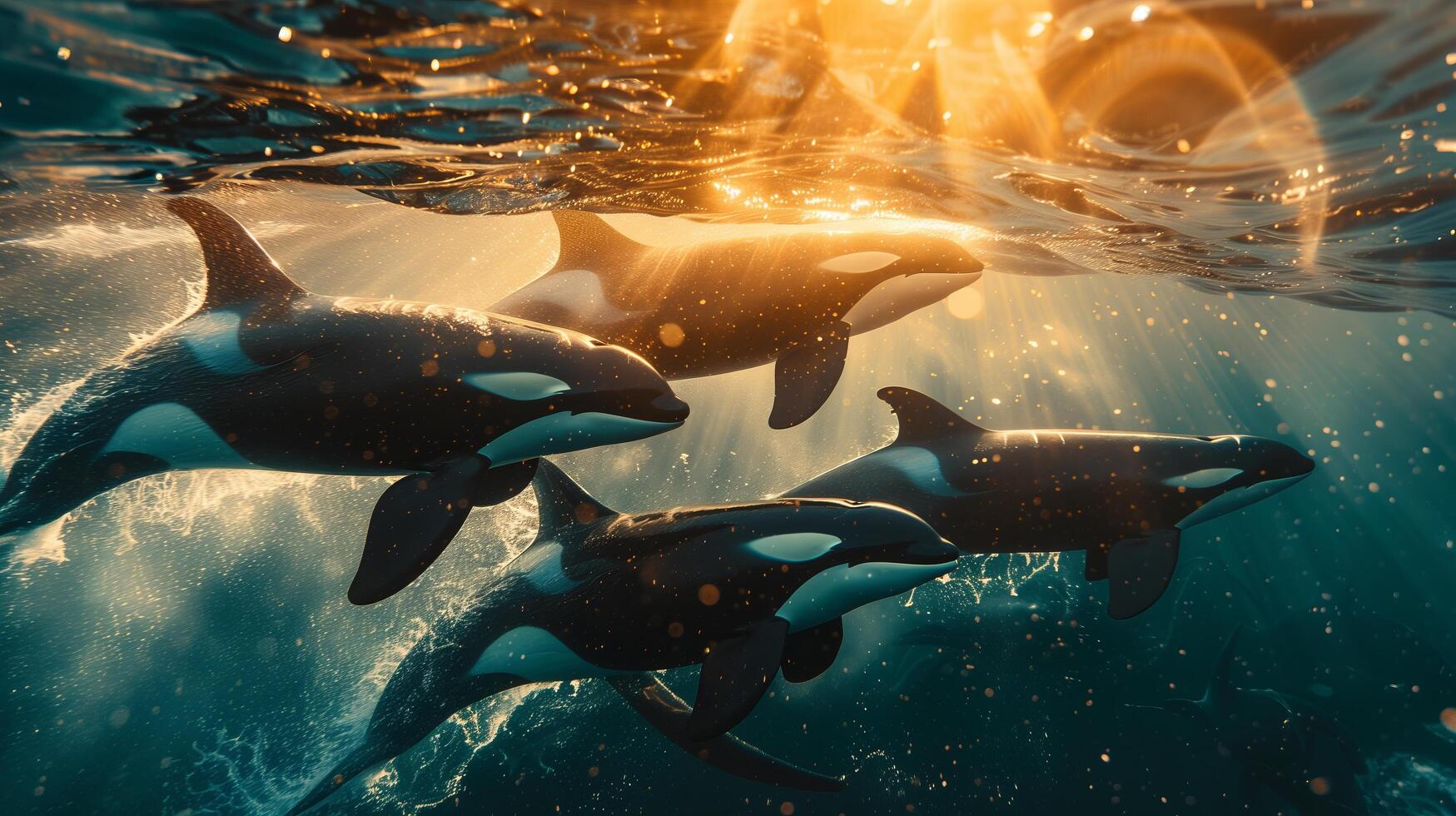 Killer whales in the ocean photo