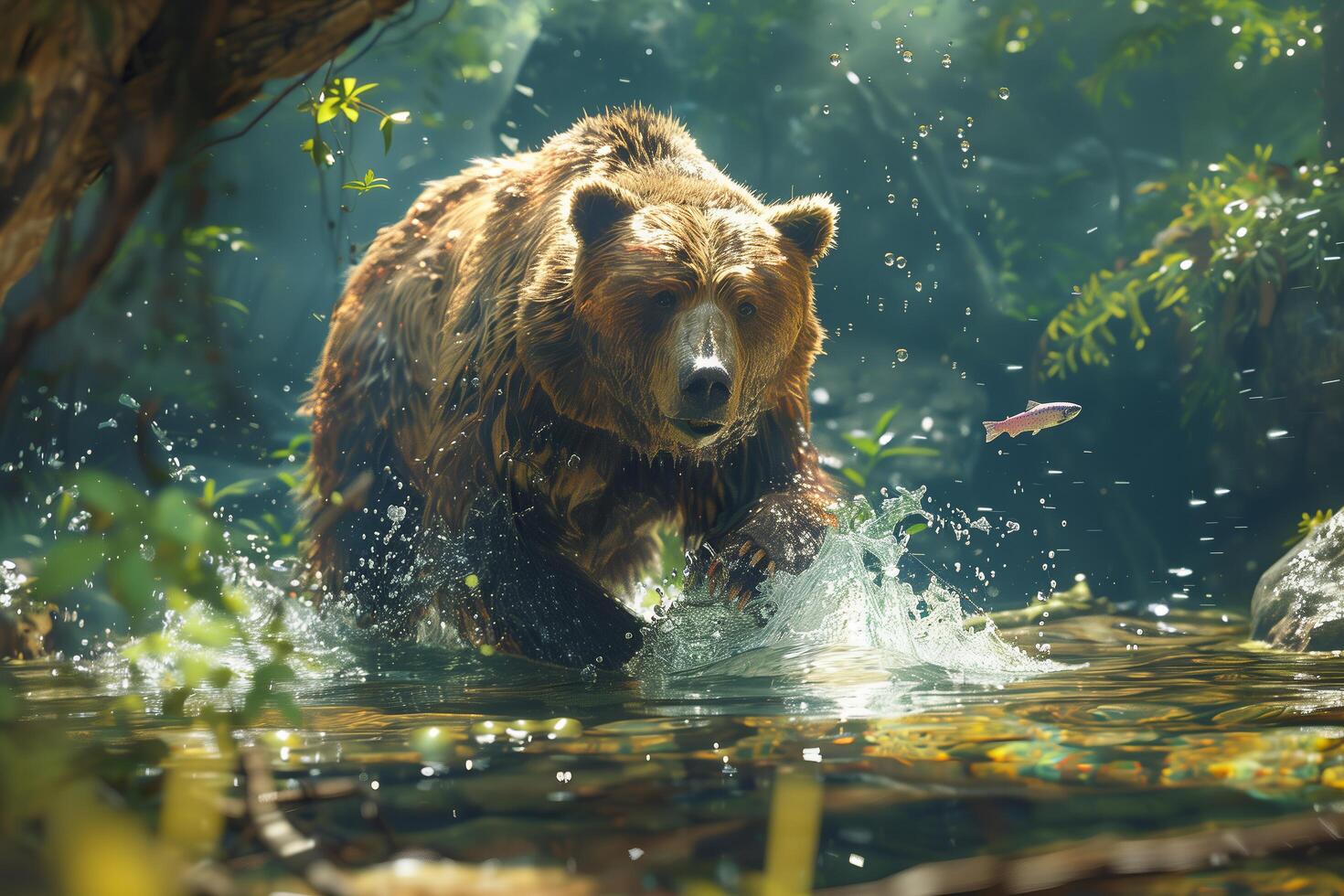 Grizzly bear in the forest photo
