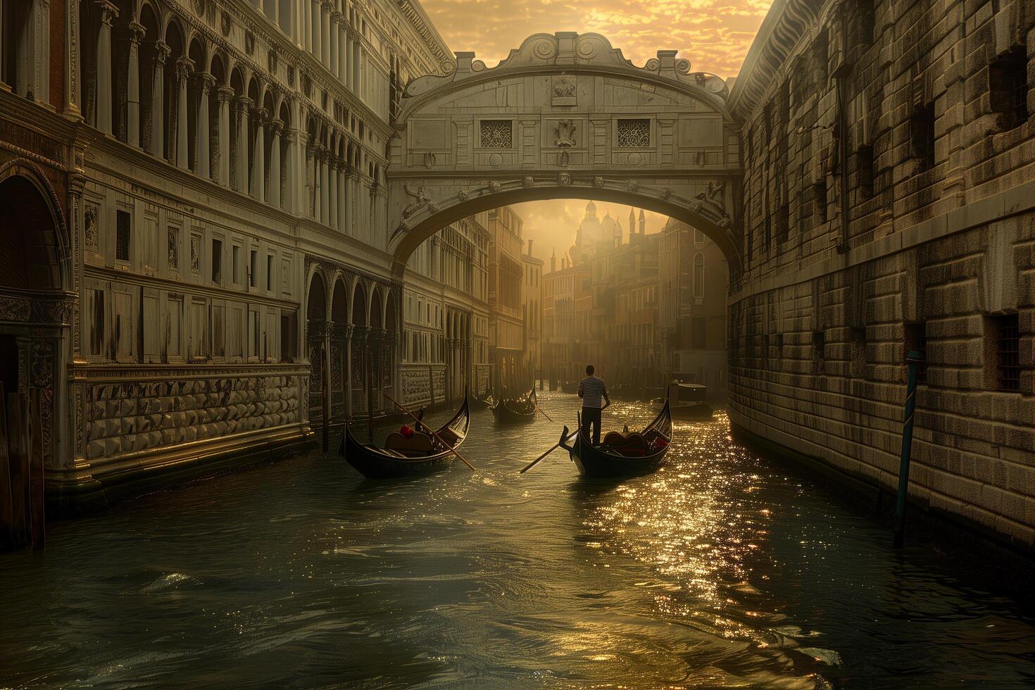 A canal with gondolas in it photo