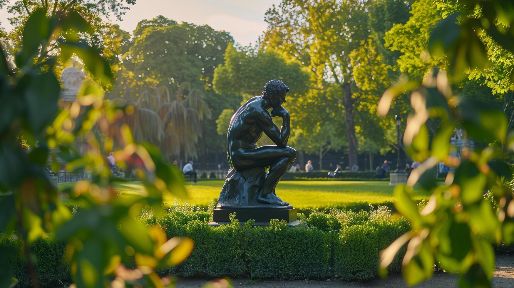 A statue of a man sitting in a park photo