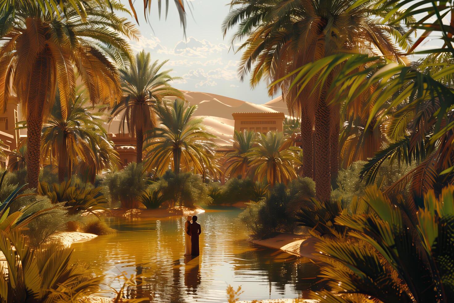 A man is walking through a river of water photo