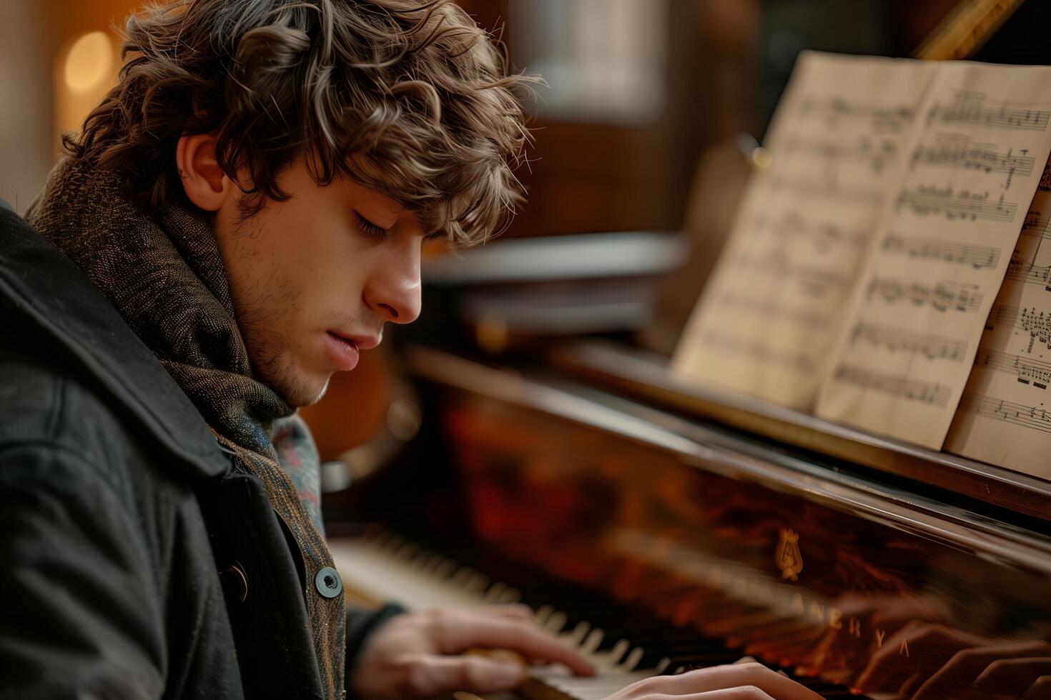 A young man is playing the piano photo