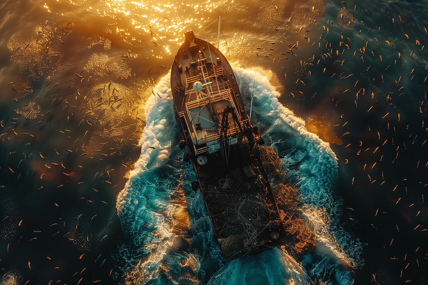 An aerial view of a boat in the ocean photo
