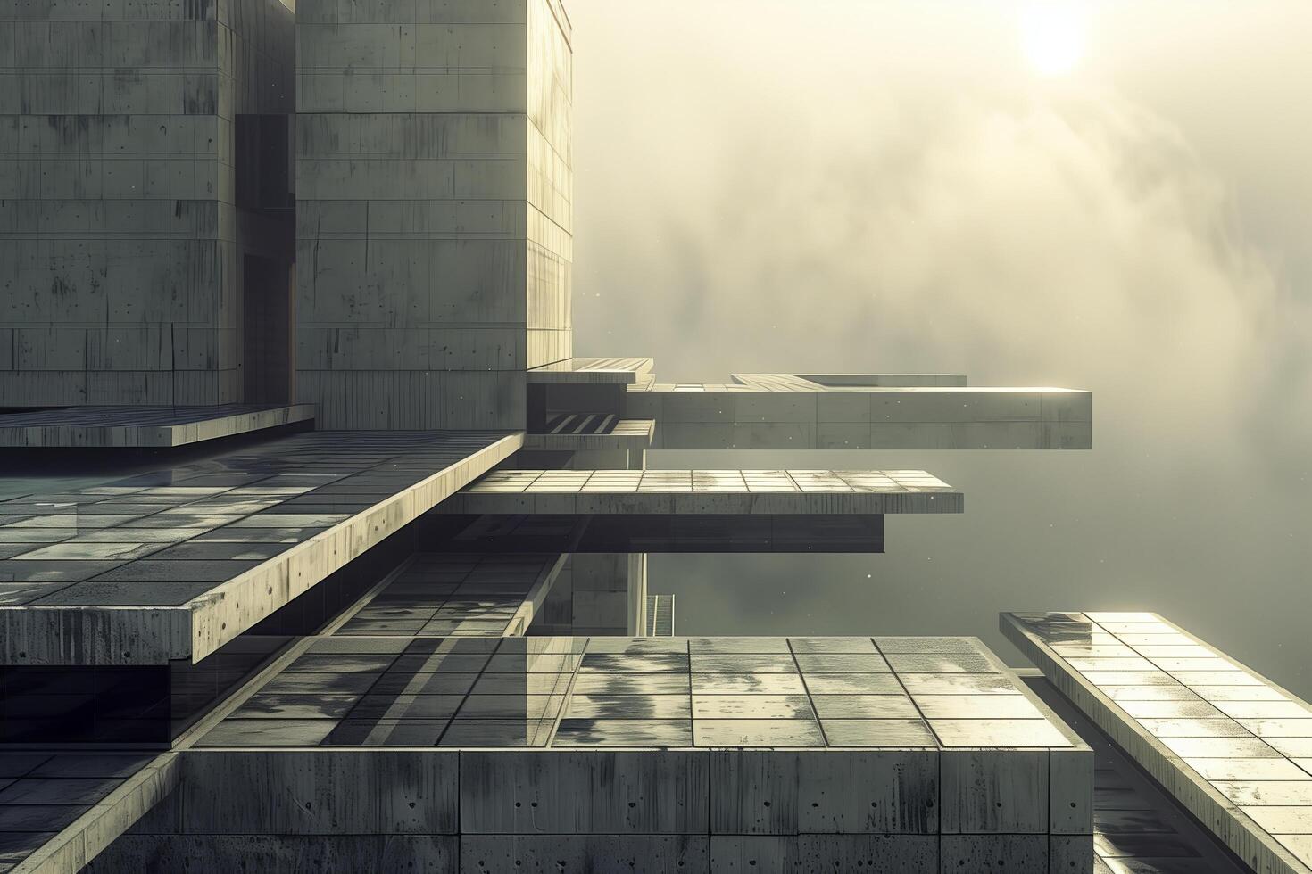 A futuristic building with a sky view photo