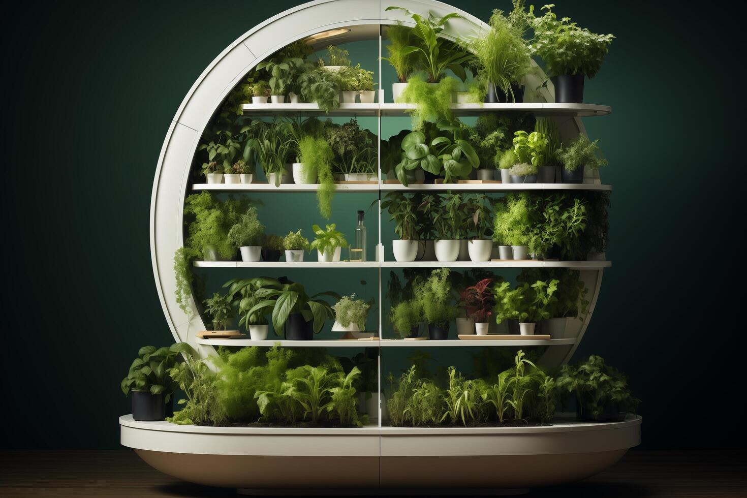 A circular shelf with plants on it photo