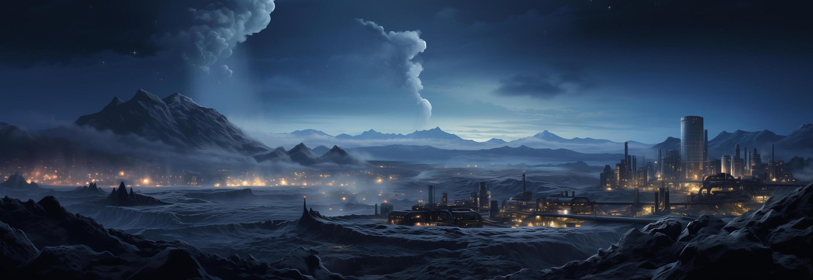 A city in the middle of a mountain range photo