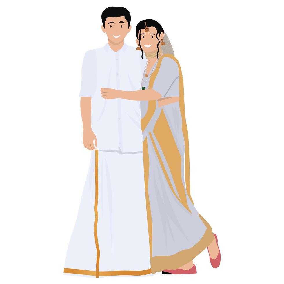 South India couple doodle vector