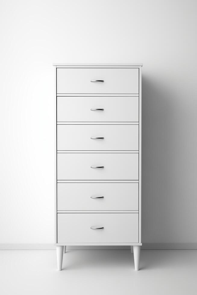 A white chest of drawers in a room photo