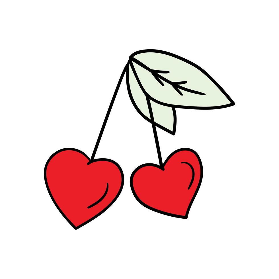 Love doodle icon. Two cherries in the shape of a heart. outline sketch. Illustration for Valentine's Day vector