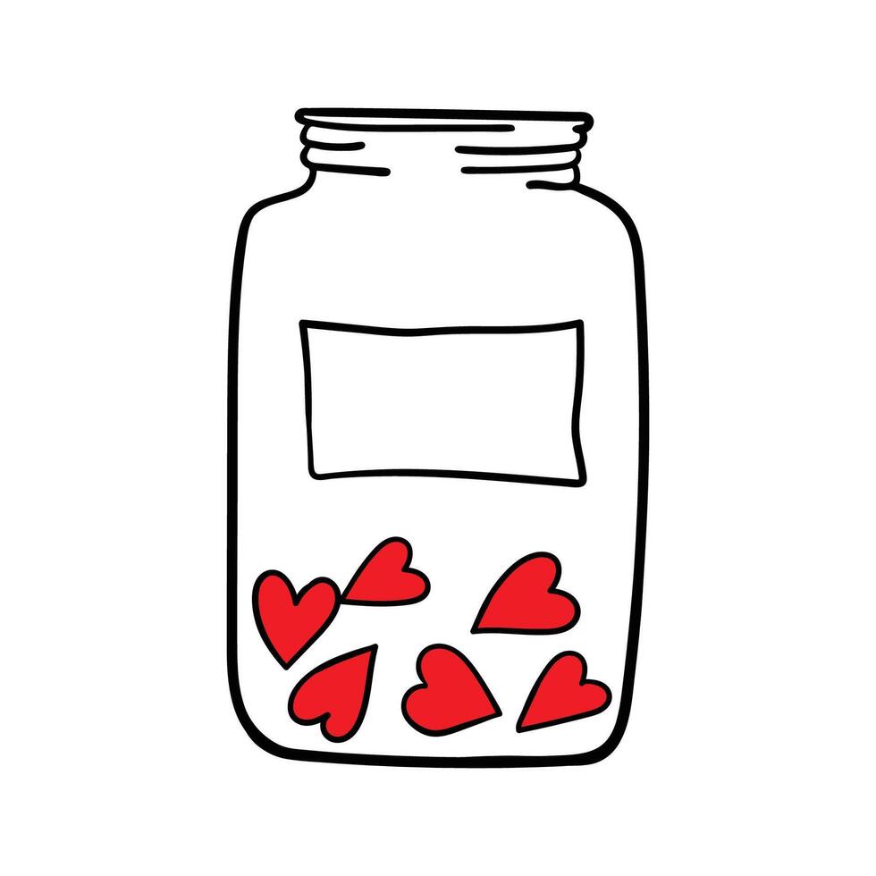 Happy Valentine's Day. Hand drawing illustration doodle style. Sketch of a jar with hearts, outline illustration doodle style. vector