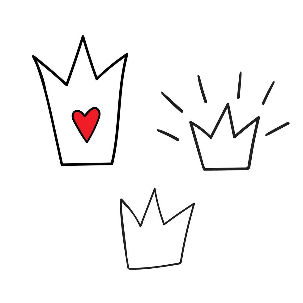 Set of hand drawn crowns. Love doodle icon. outline sketch. Illustration for Valentine's Day vector