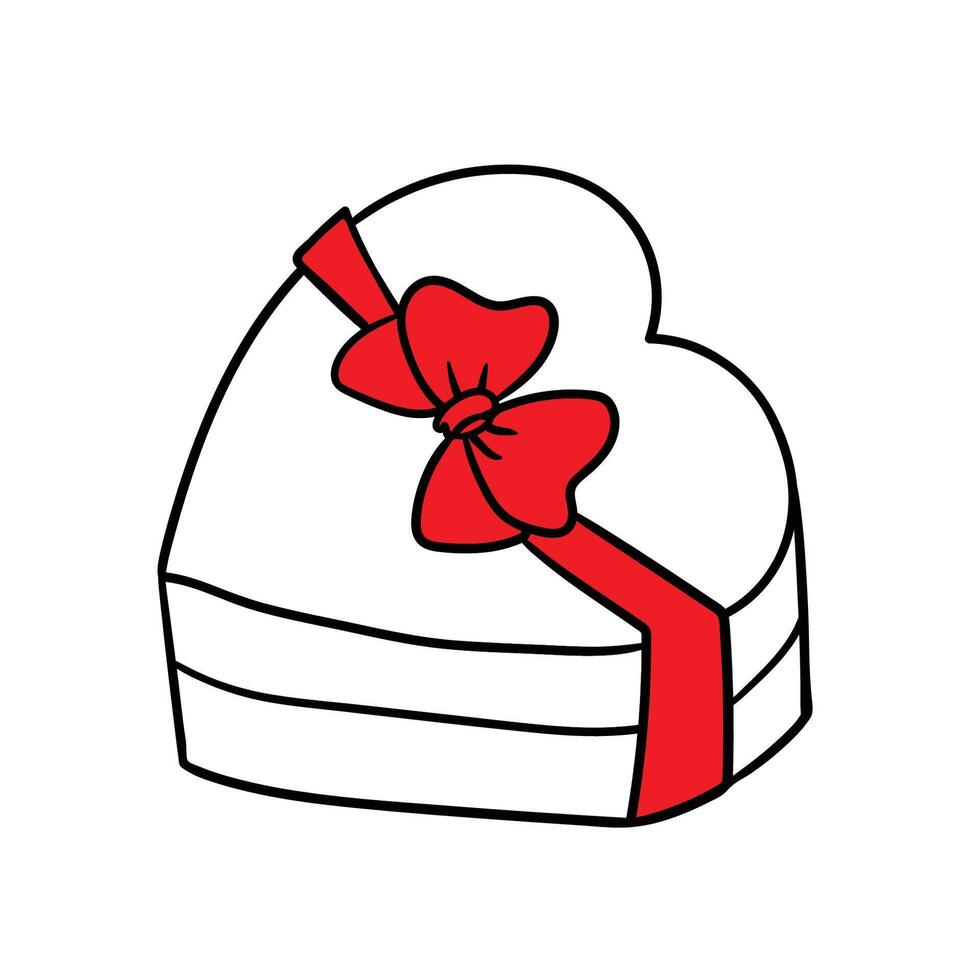 Happy Valentine's Day. Illustration of a gift box with a red ribbon. Outline drawing. Doodle illustration vector