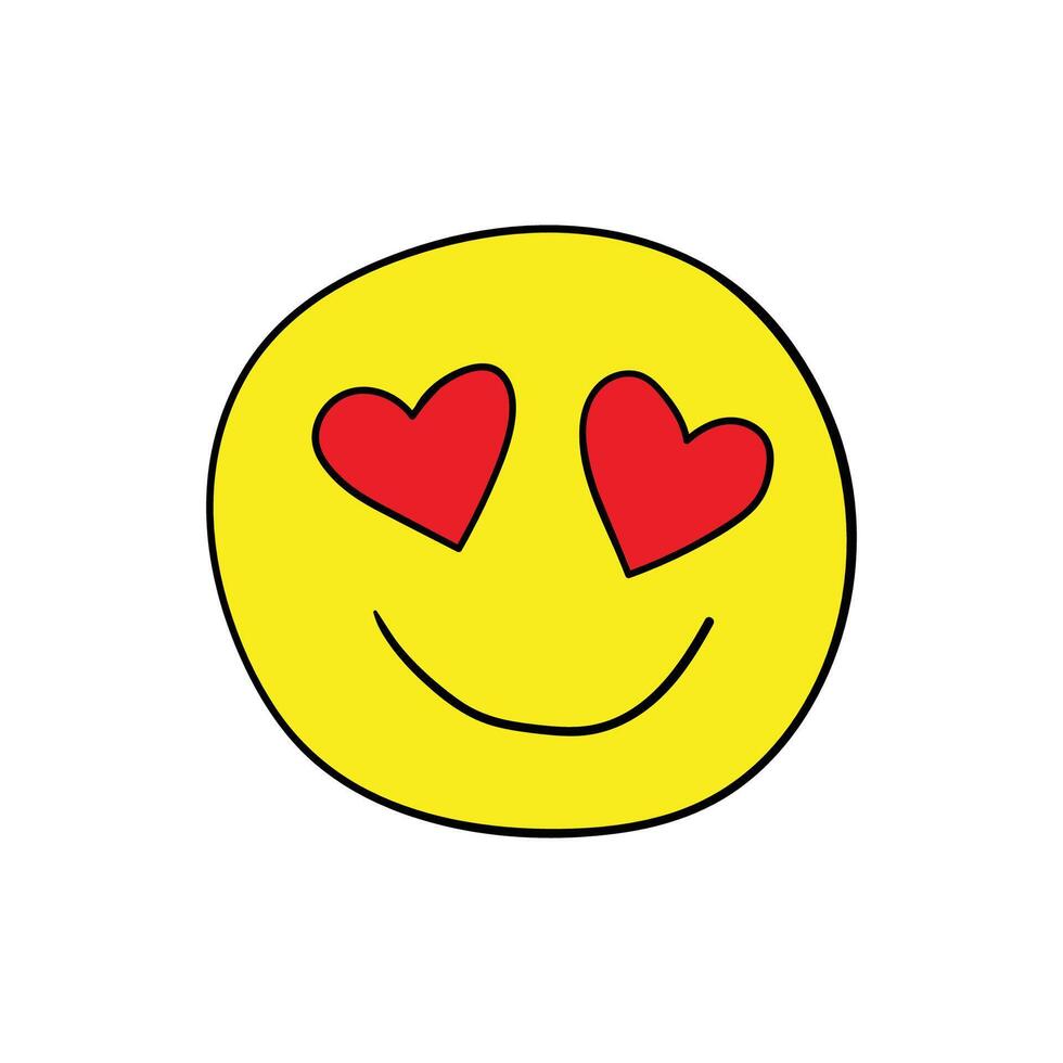 Illustration of a loving emoticon with heart-shaped eyes Clipart. Hand drawn outline drawing vector