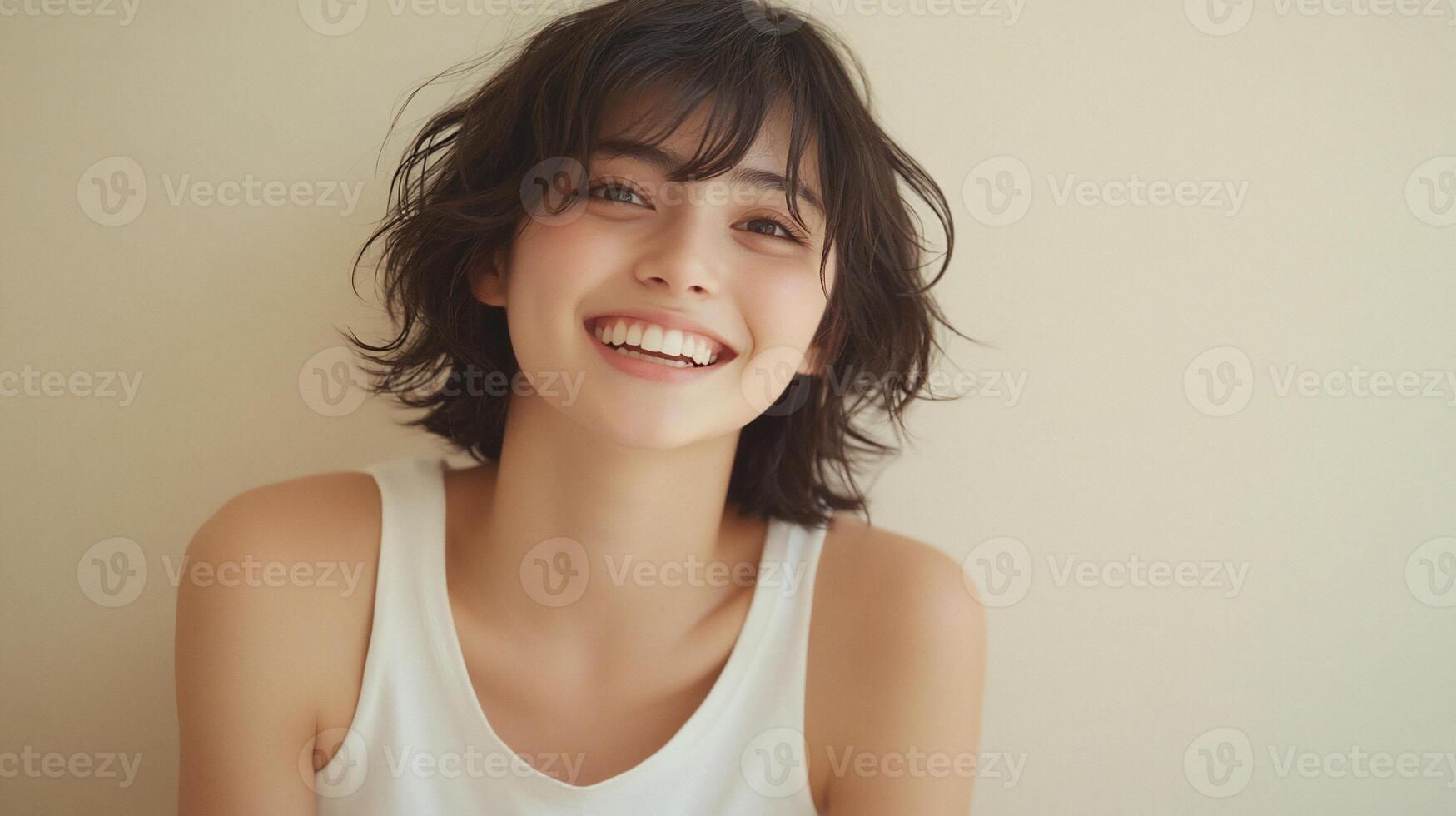 A woman with short hair smiling photo
