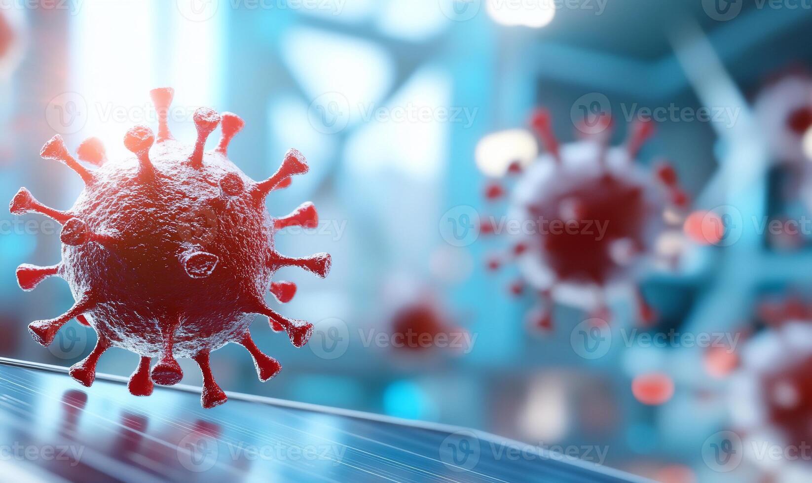 3D representation of a virus in a scientific environment. photo
