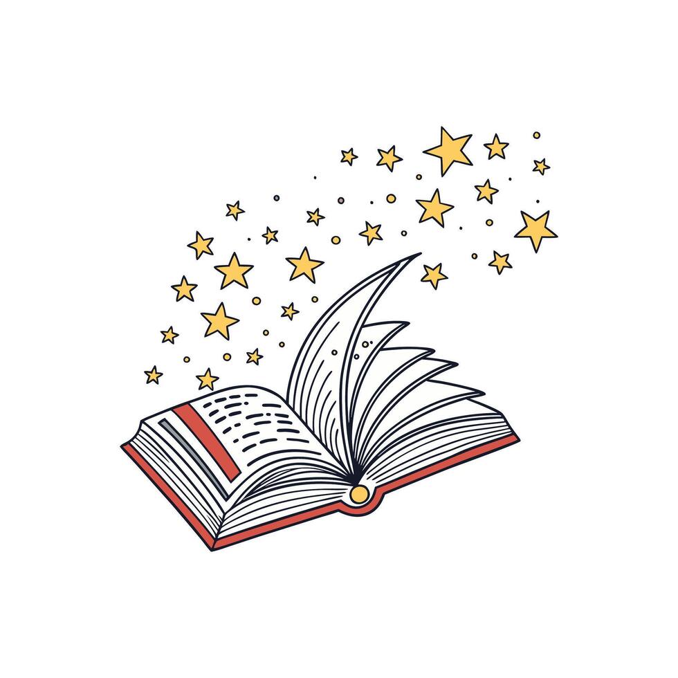 An open book with stars flying out of it vector
