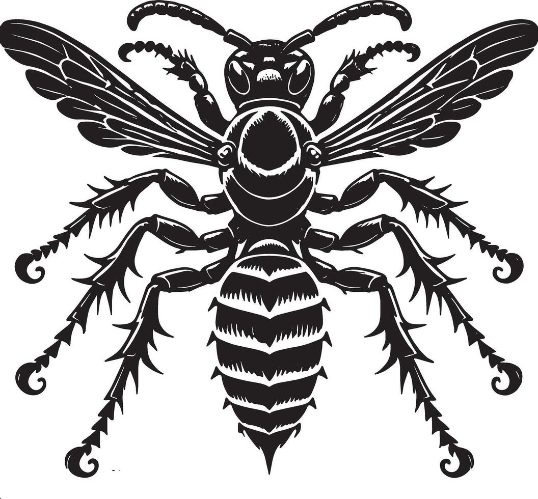 Wasp Contour Drawing on White Background Black Silhouette Design vector