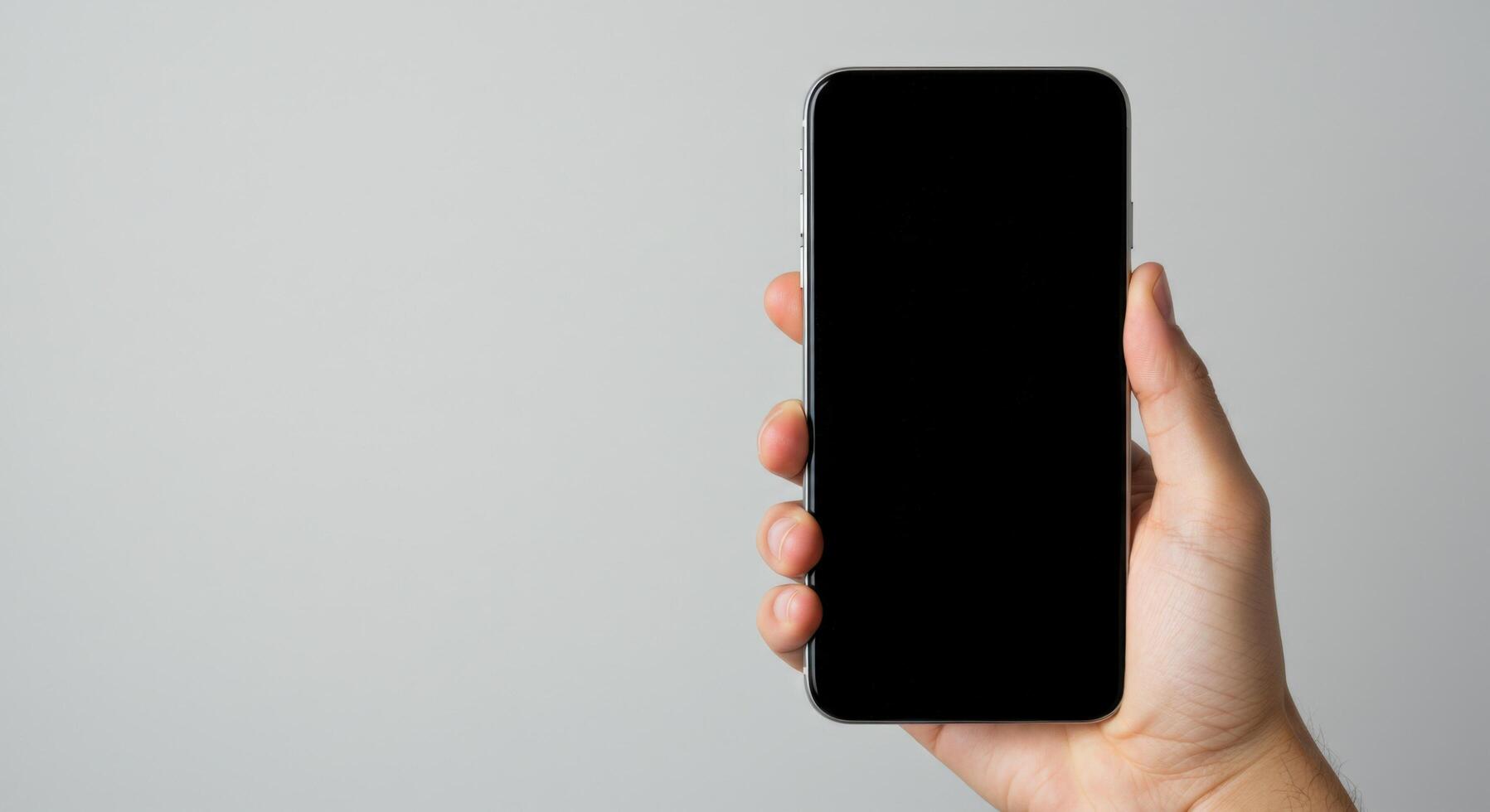 A blank smartphone screen displayed in a hand, with a clean background for app design. photo