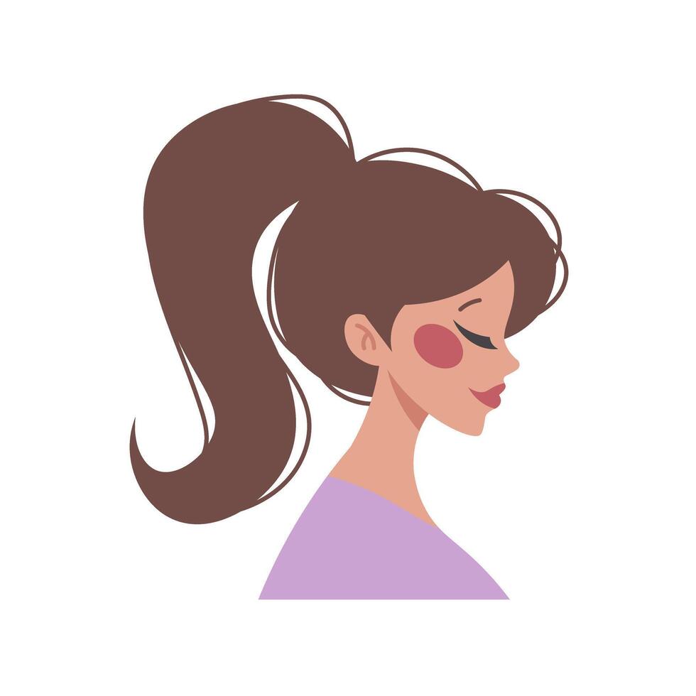 Face of woman in flat style. Facial profile of woman with long ponytail. illustration of character vector