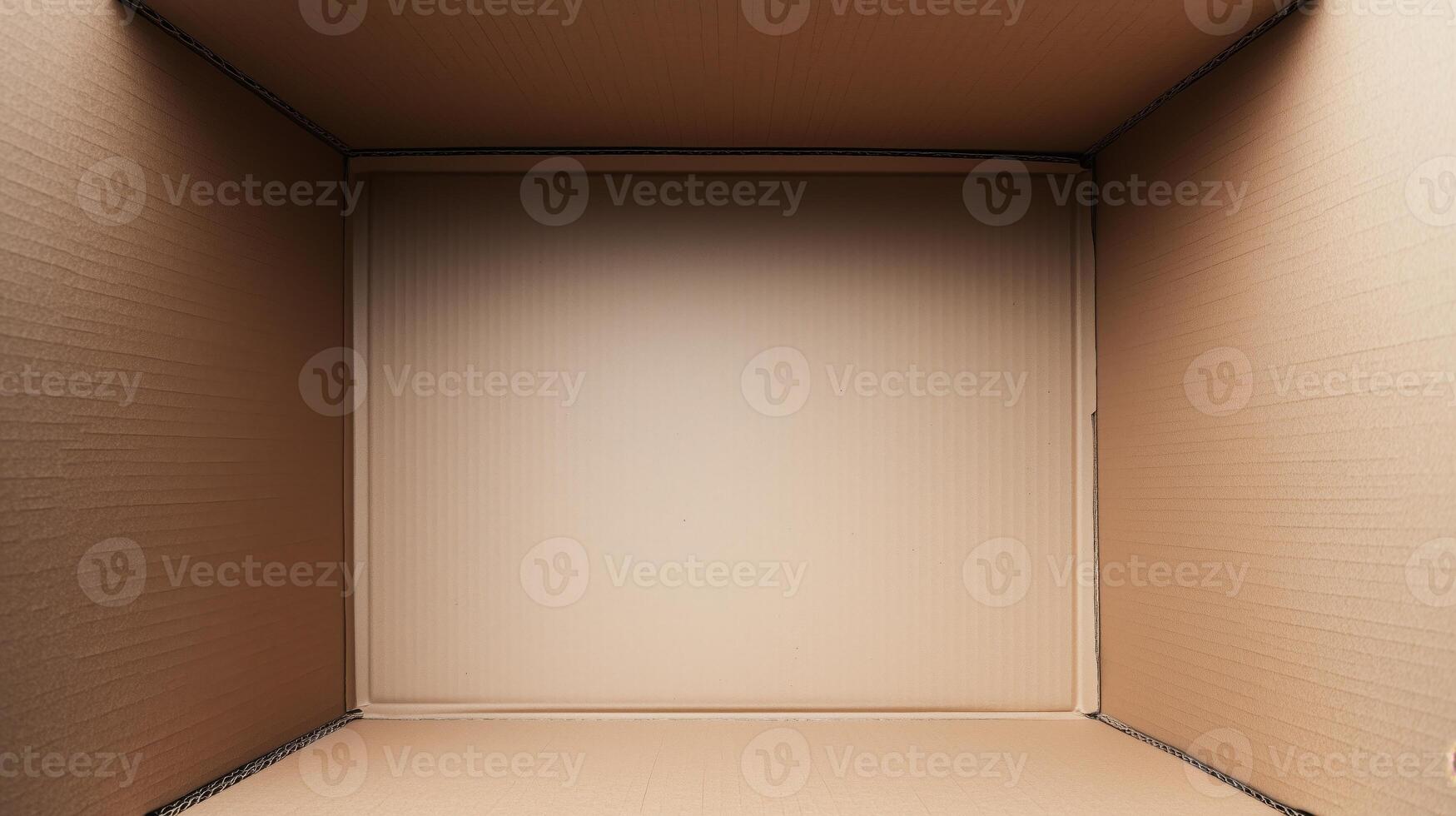 An open cardboard box with vertical deep walls viewed from the top. 14 photo