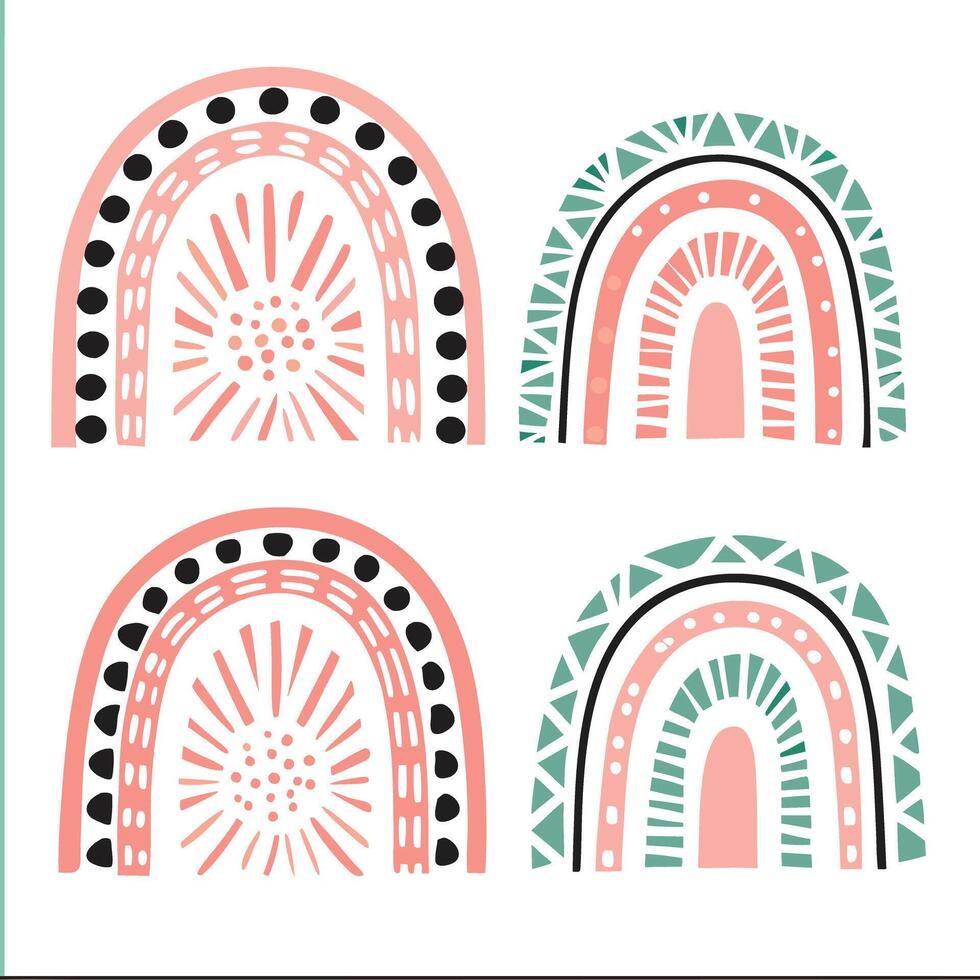 Cute, Decorative Rainbow Designs in Pink and Teal vector