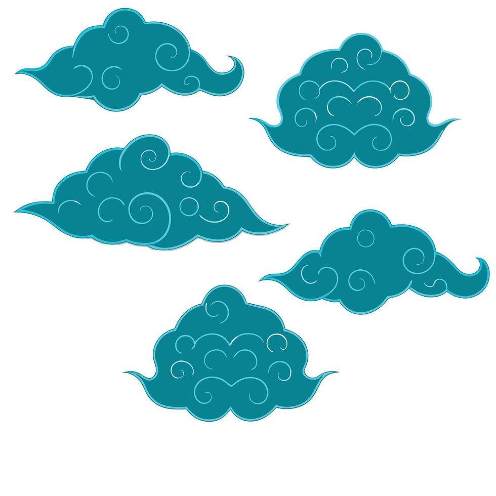 Decorative teal Chinese style cloud designs for graphic design vector
