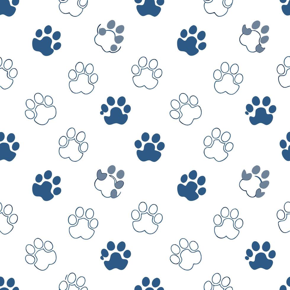 Adorable Blue Paw Print Pattern on White Background vector