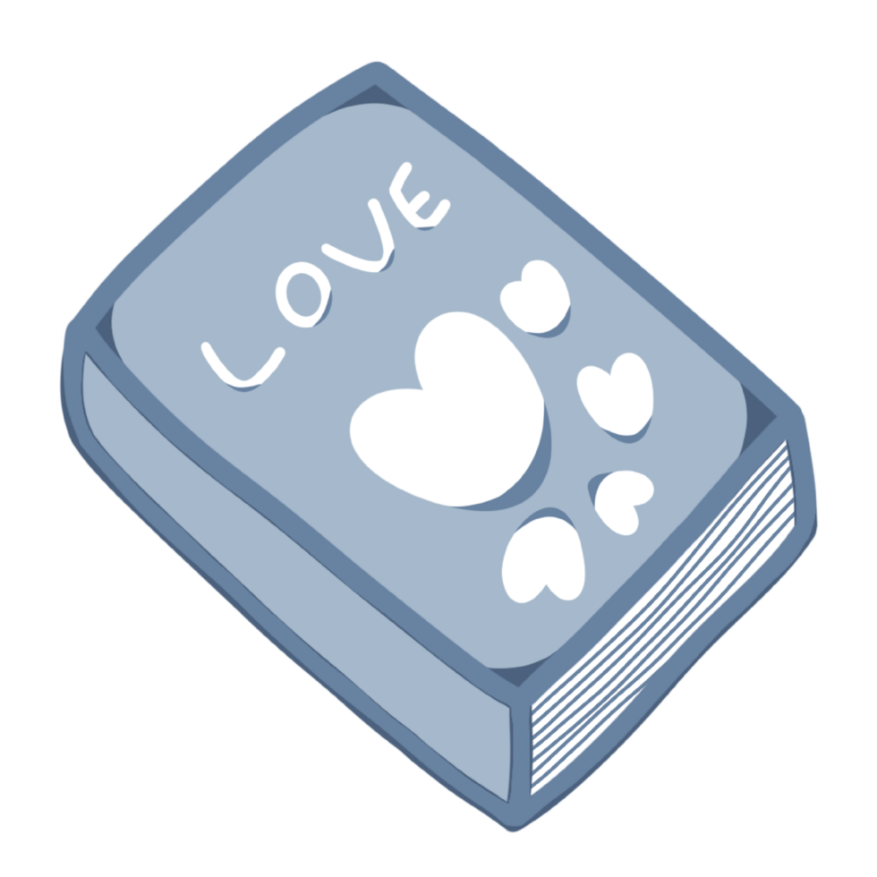 Isolate of love book. Bookstore, library sign for sticker with books and reading on transparent background. png