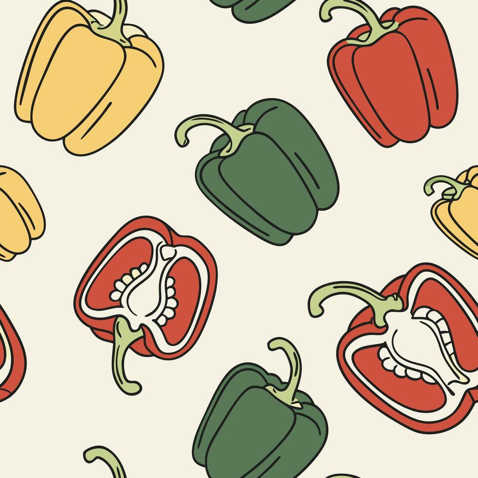 A pattern of peppers and peppers on a beige background vector
