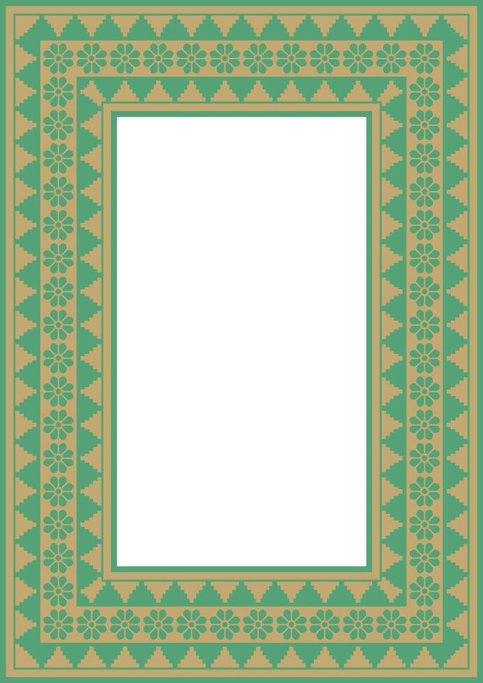 square Assyrian gold with green ornament. Rectangle, border, frame of Mesopatamia. Pattern of the ancient East. vector